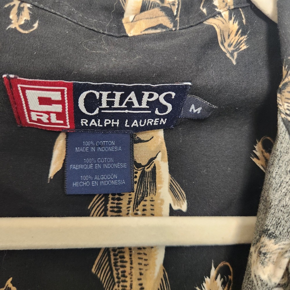 Vtg Men's Chaps Ralph Lauren Med Long Sleeve Button Down All Over Fish Print - Picture 3 of 12